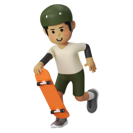 Garçon en skateboard en pose prête  3D Illustration