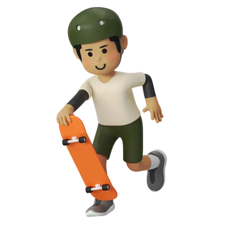 Garçon en skateboard en pose prête  3D Illustration