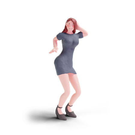 Pretty girl dancing in party dress  3D Illustration