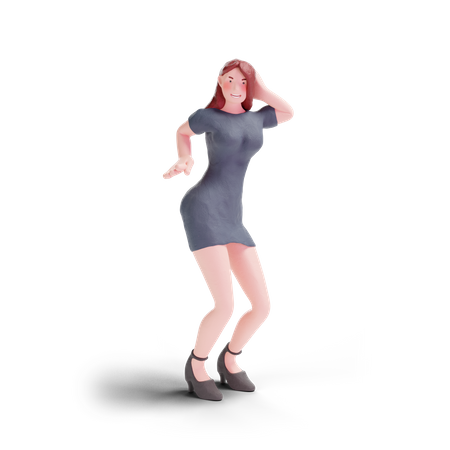 Pretty girl dancing in party dress 3D Illustration