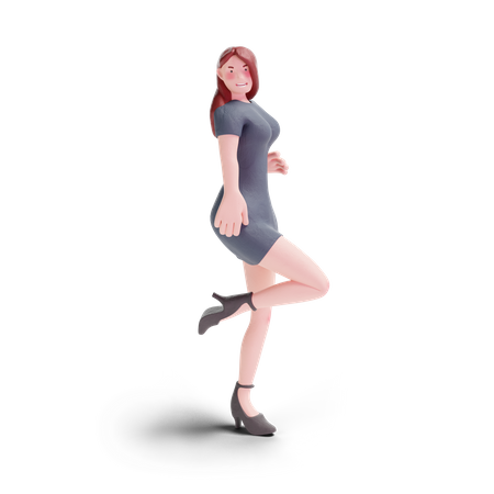 Pretty girl in party dress giving pose  3D Illustration