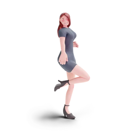 Pretty girl in party dress giving pose  3D Illustration