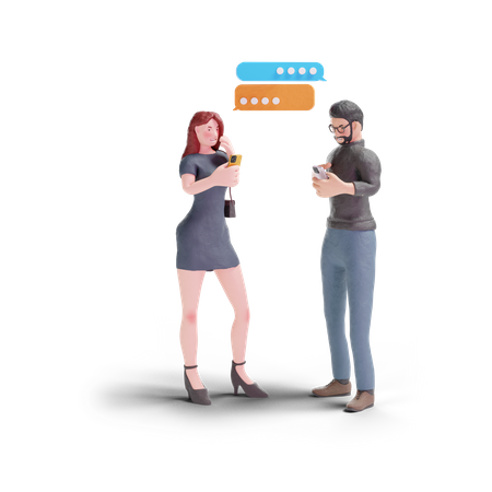 Pretty woman chatting with man in phone  3D Illustration