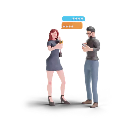 Pretty woman chatting with man in phone  3D Illustration