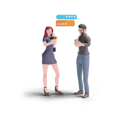 Pretty woman chatting with man in phone 3D Illustration