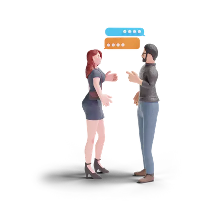 Pretty woman communicating with man  3D Illustration
