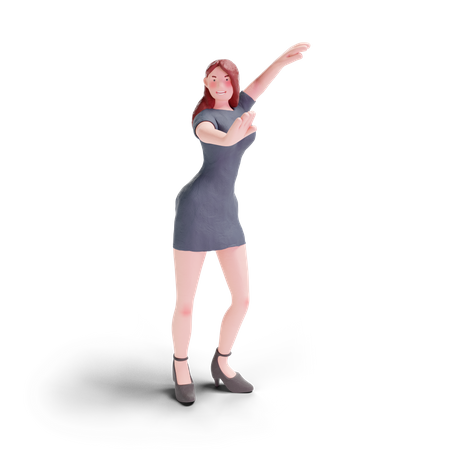 Pretty woman dancing in party dress  3D Illustration