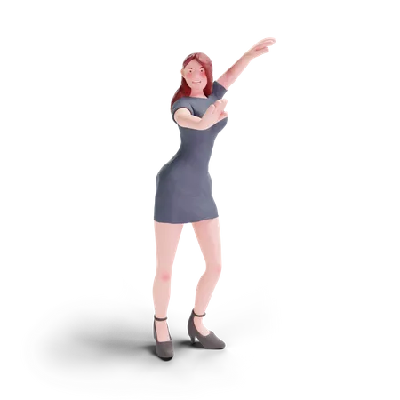 Pretty woman dancing in party dress  3D Illustration