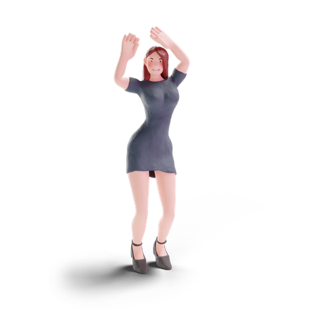 Pretty woman dancing in party dress  3D Illustration