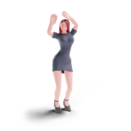 Pretty woman dancing in party dress  3D Illustration