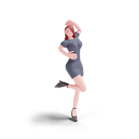 Pretty woman dancing in party dress 3D Illustration