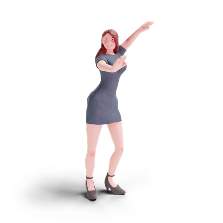 Pretty woman dancing in party dress 3D Illustration