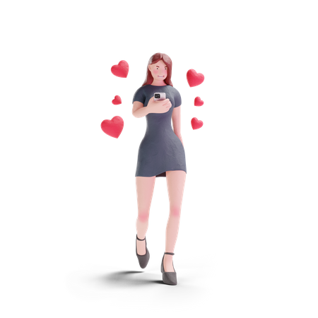 Pretty woman in dress in love with social media 3D Illustration