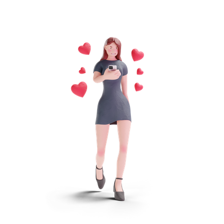 Pretty woman in dress in love with social media  3D Illustration