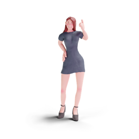 Pretty woman in dress pointing up  3D Illustration