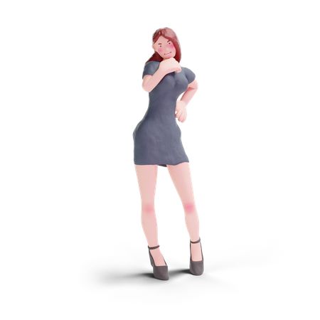 Pretty woman in party dress giving pose  3D Illustration