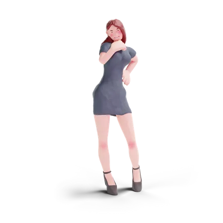 Pretty woman in party dress giving pose  3D Illustration