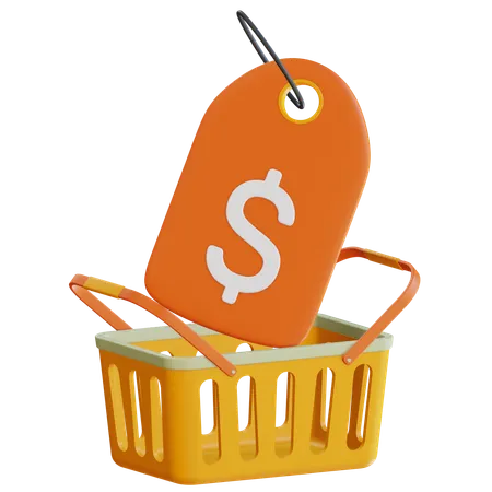 Price Tag With Shopping Basket  3D Icon