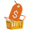 price tag with shopping basket symbol
