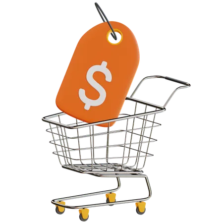 Price Tag With Trolley  3D Icon