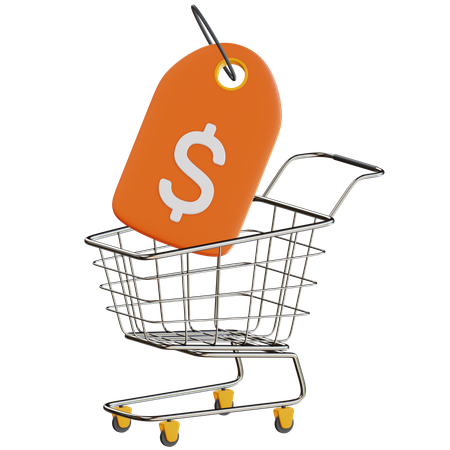 Price Tag With Trolley 3D Icon