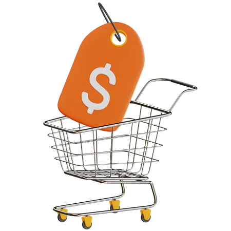 Price Tag With Trolley 3D Icon