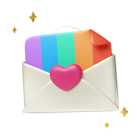 Pride Celebration Envelope With Colorful Hearts  3D Icon