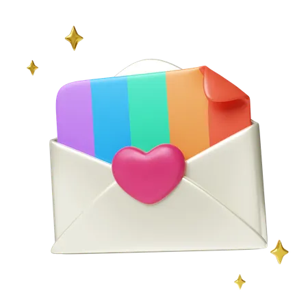 Pride Celebration Envelope With Colorful Hearts  3D Icon