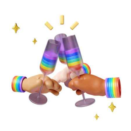乾杯グラスで祝うプライドのお祝い  3D Icon