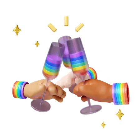 乾杯グラスで祝うプライドのお祝い  3D Icon