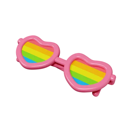 3 D Render Illustration Of Heart Shaped Sunglasses With Rainbow Lenses Symbolizing LGBTQ Pride And Support Ideal For Pride Month Celebrations And Inclusivity Visuals 3D Icon