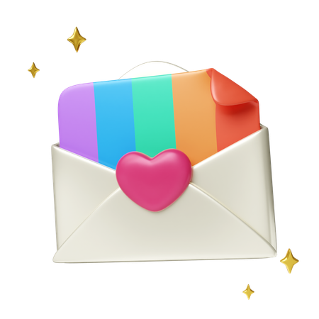 Stolz-Feier-Umschlag mit bunten Herzen  3D Icon