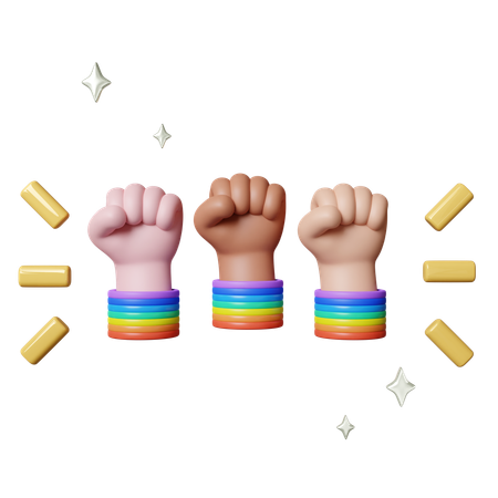 Pride Fists Raised In Solidarity With Colorful Wristbands  3D Icon