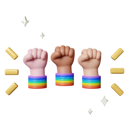 Pride Fists Raised In Solidarity With Colorful Wristbands  3D Icon