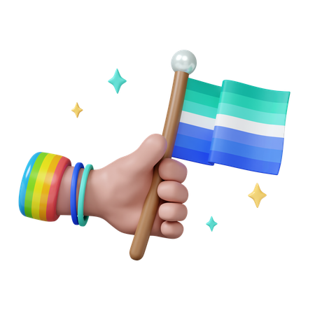 축제 분위기 속에서 화려한 손으로 든 프라이드 깃발  3D Icon