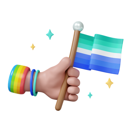 Pride Flag Held With A Colorful Hand In A Celebratory Atmosphere  3D Icon