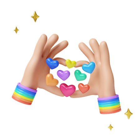 Pride Hands Holding Colorful Hearts  3D Icon