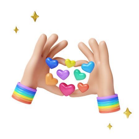 Pride Hands Holding Colorful Hearts  3D Icon