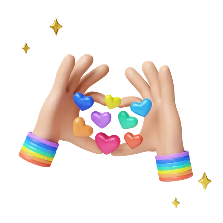 Pride Hands Holding Colorful Hearts  3D Icon