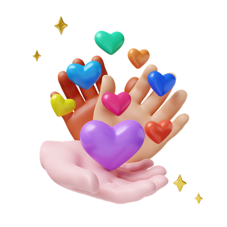 Pride Hands Showcasing Colorful Hearts  3D Icon