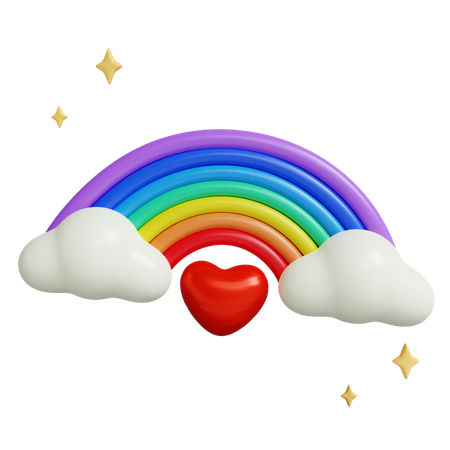 Pride Rainbow With Heart And Clouds  3D Icon
