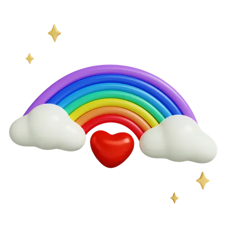 Pride Rainbow With Heart And Clouds  3D Icon