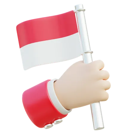 A 3 D Rendered Hand In Red Sleeve Grips A Pole With The Indonesian Flag Symbolizing Patriotic Spirit And National Pride 3D Icon