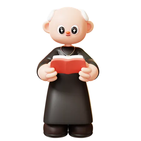 Cute 3 D Cartoon Priest With Bible In Wedding Ceremony Couple In Love Wedding Marriage Valentines Day Love And Romantic Concept 3D Illustration