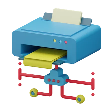3 D Icon Of Printer Sharing Connected To Computer Network 3D Icon