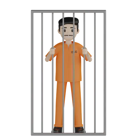 Prisioneiro na cela  3D Illustration
