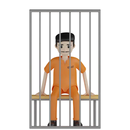 Prisioneiro sentado na cela  3D Illustration