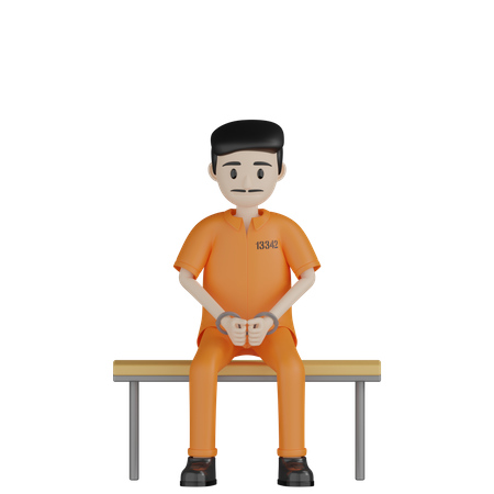 Prisionero sentado en un banco  3D Illustration