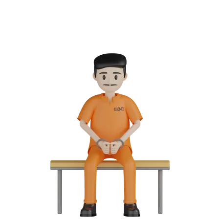 Prisionero sentado en un banco  3D Illustration
