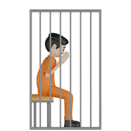 Prisionero sentado en la celda  3D Illustration
